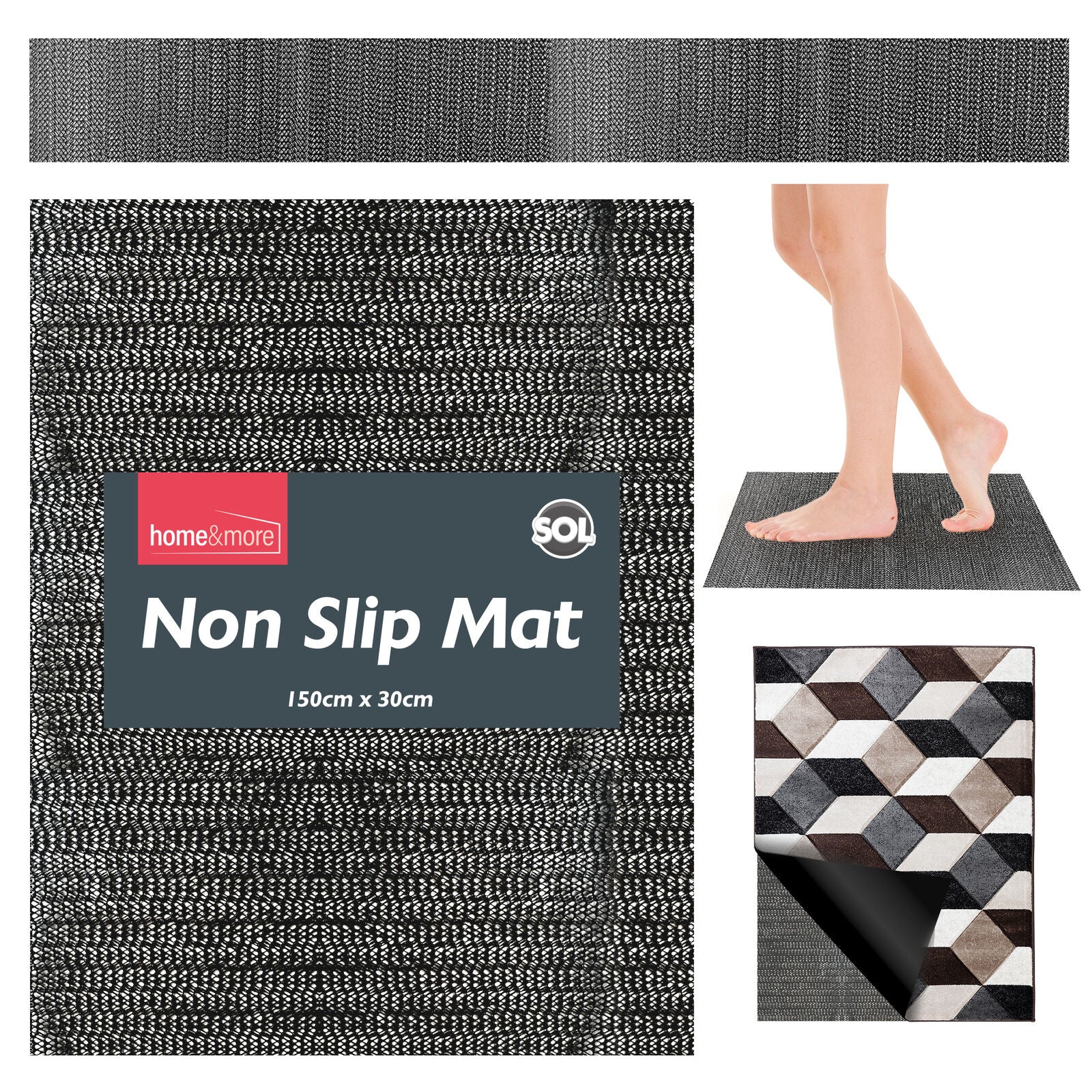 Black anti Slip Mat Roll 150X30Cm | Grip Matting Matt Drawer Liner Multi Purpose