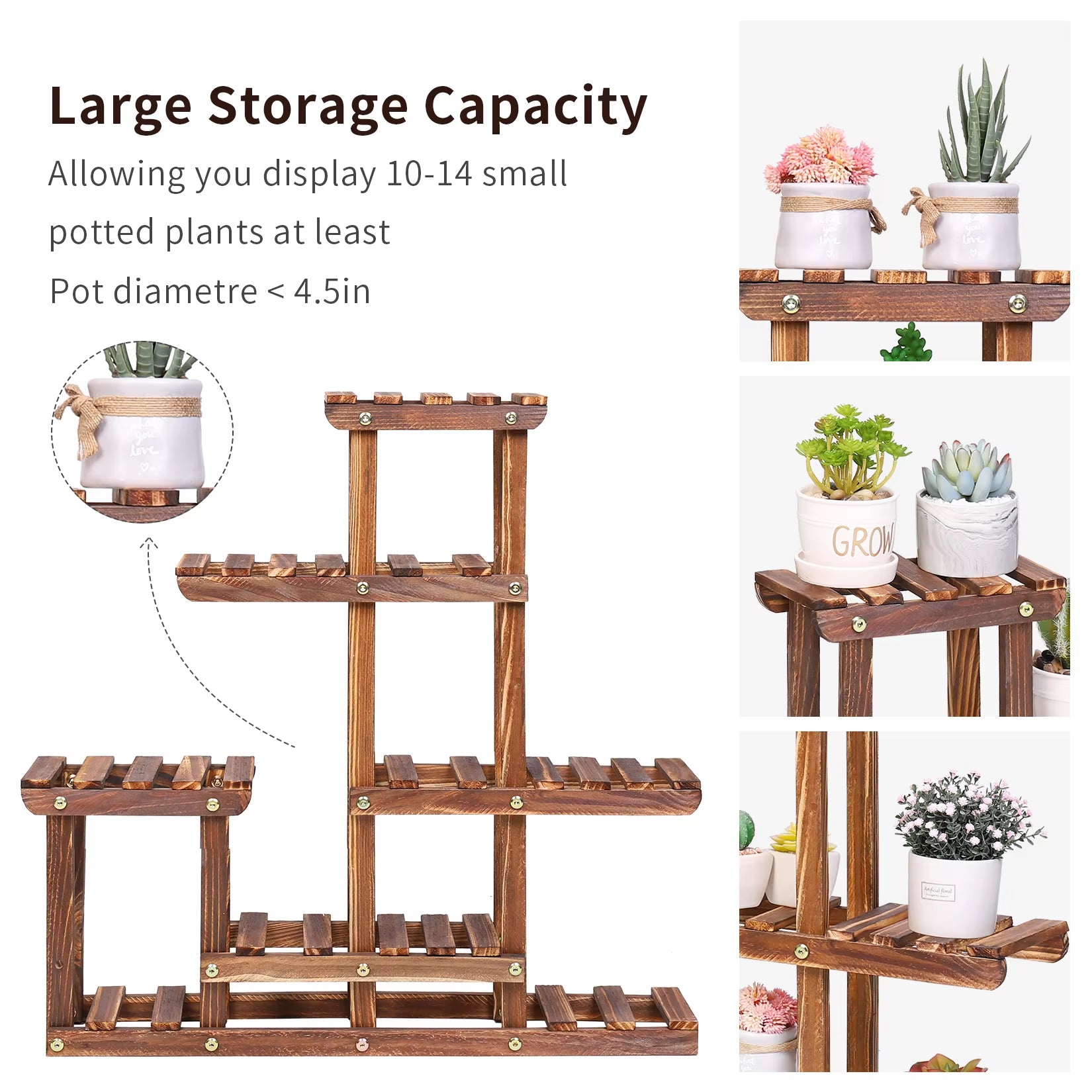 Wood Plant Shelves Indoor Outdoor Plant Pot Stand Holder Corner Plant Display Shelving Unit for Balcony Garden Patio Living Room