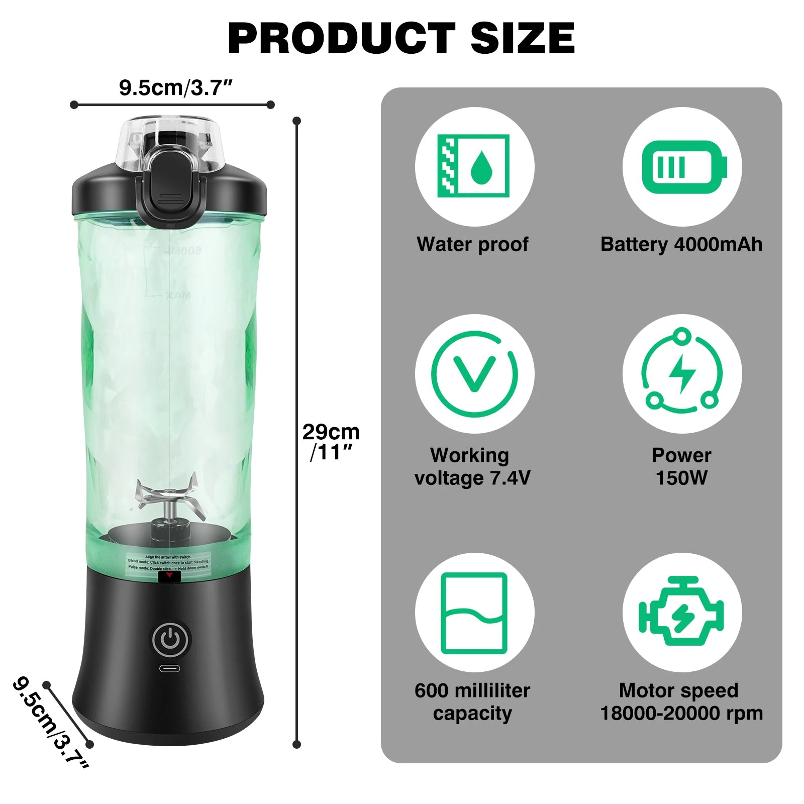 600Ml Portable Mini Blender,Usb Rechargeable Small Smoothie Blender,Large Capacity Travel Blender Portable Smoothies,Blends Ice