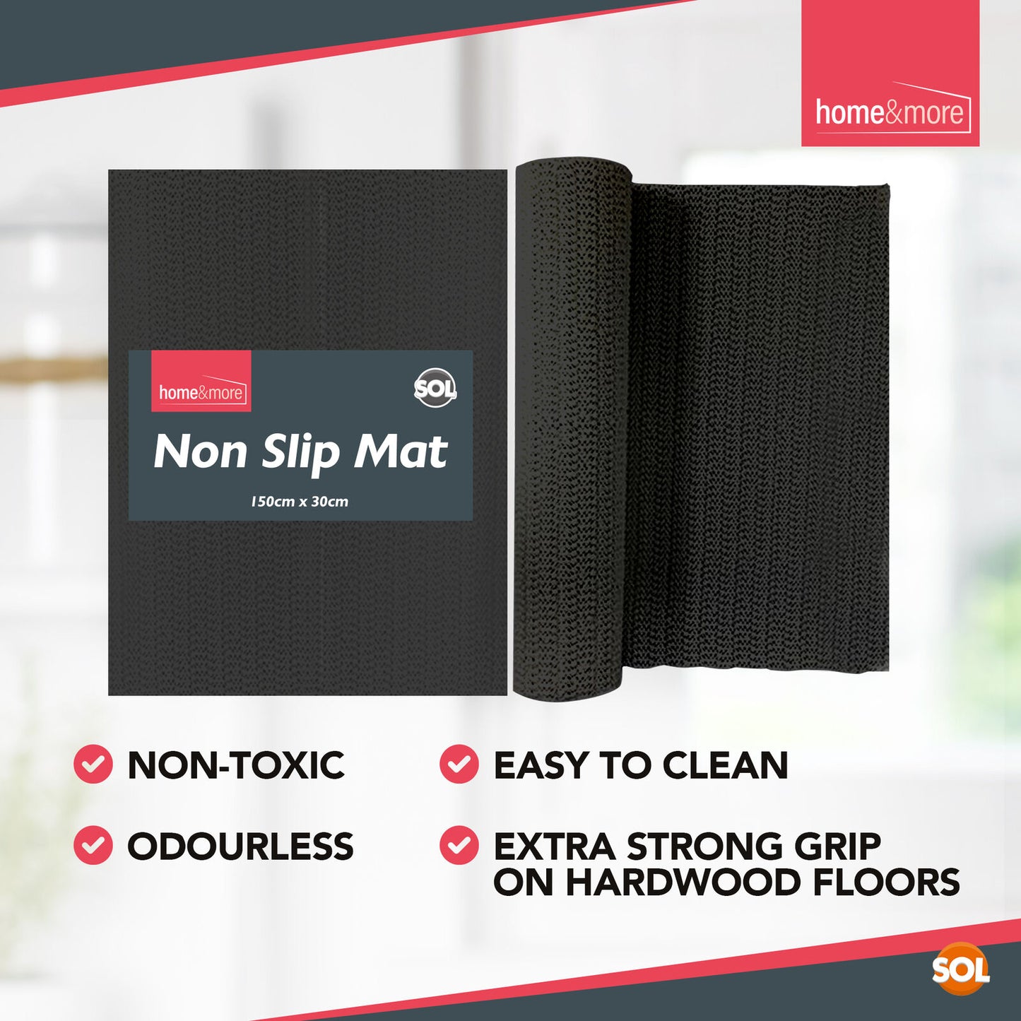 Black anti Slip Mat Roll 150X30Cm | Grip Matting Matt Drawer Liner Multi Purpose