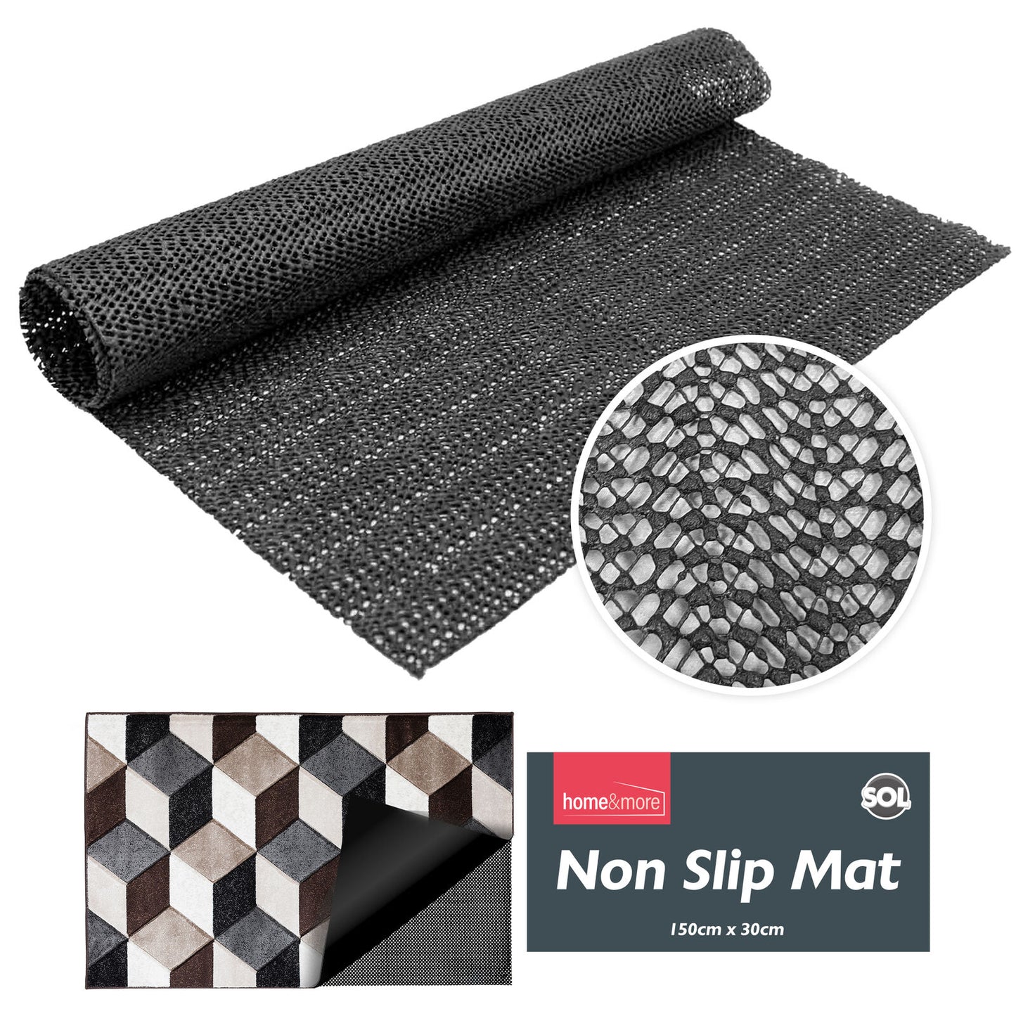 Black anti Slip Mat Roll 150X30Cm | Grip Matting Matt Drawer Liner Multi Purpose