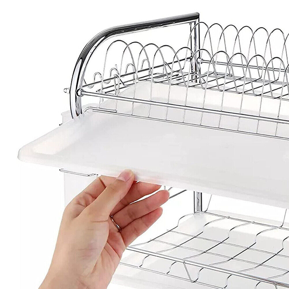 3 Tier Dish Drainer Rack with Drip Tray Kitchen Drying Rack Bowl Plate Holder UK